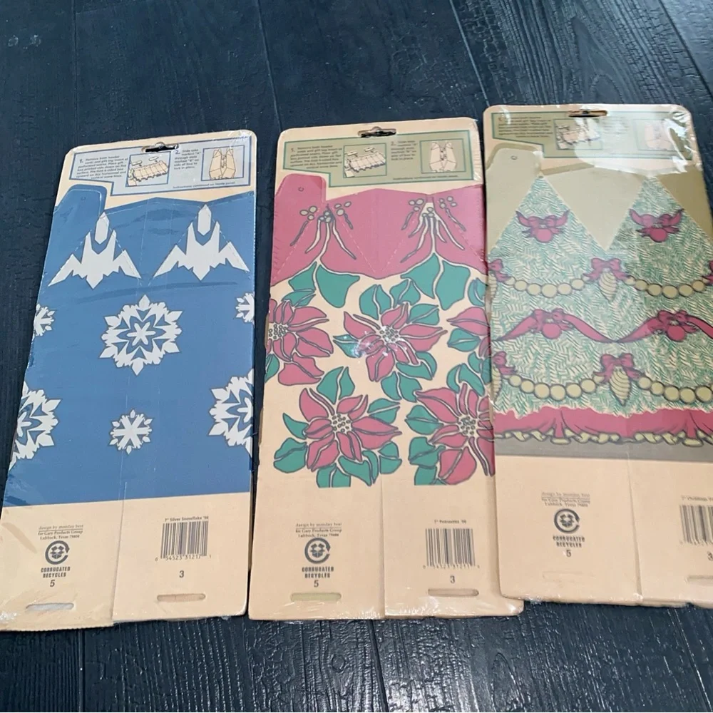 Vintage Fold N' Go Christmas Tree Poinsettia Snowflake Gift Box Lot of 3 Sealed‎